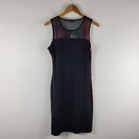 New Desigual Geometric Pixel Knit Sheer Mesh Sleeveless Knee Length Shift Dress - Picture 7 of 12